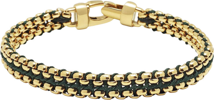 Nialaya Men's Green Woven 8mm Box Chain Bracelet in Gold Green / gold