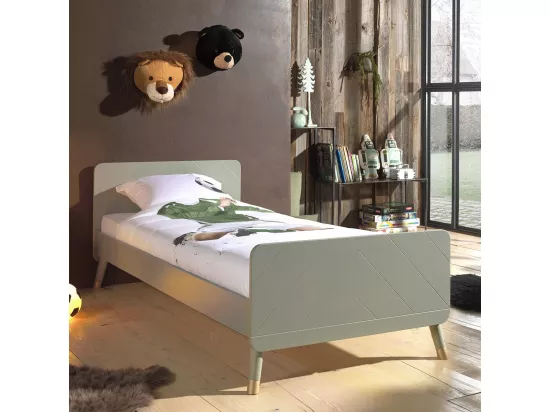 TINY GREEN - Pack Lit 90x200cm + Chevet 2 Tiroirs Vert Olive