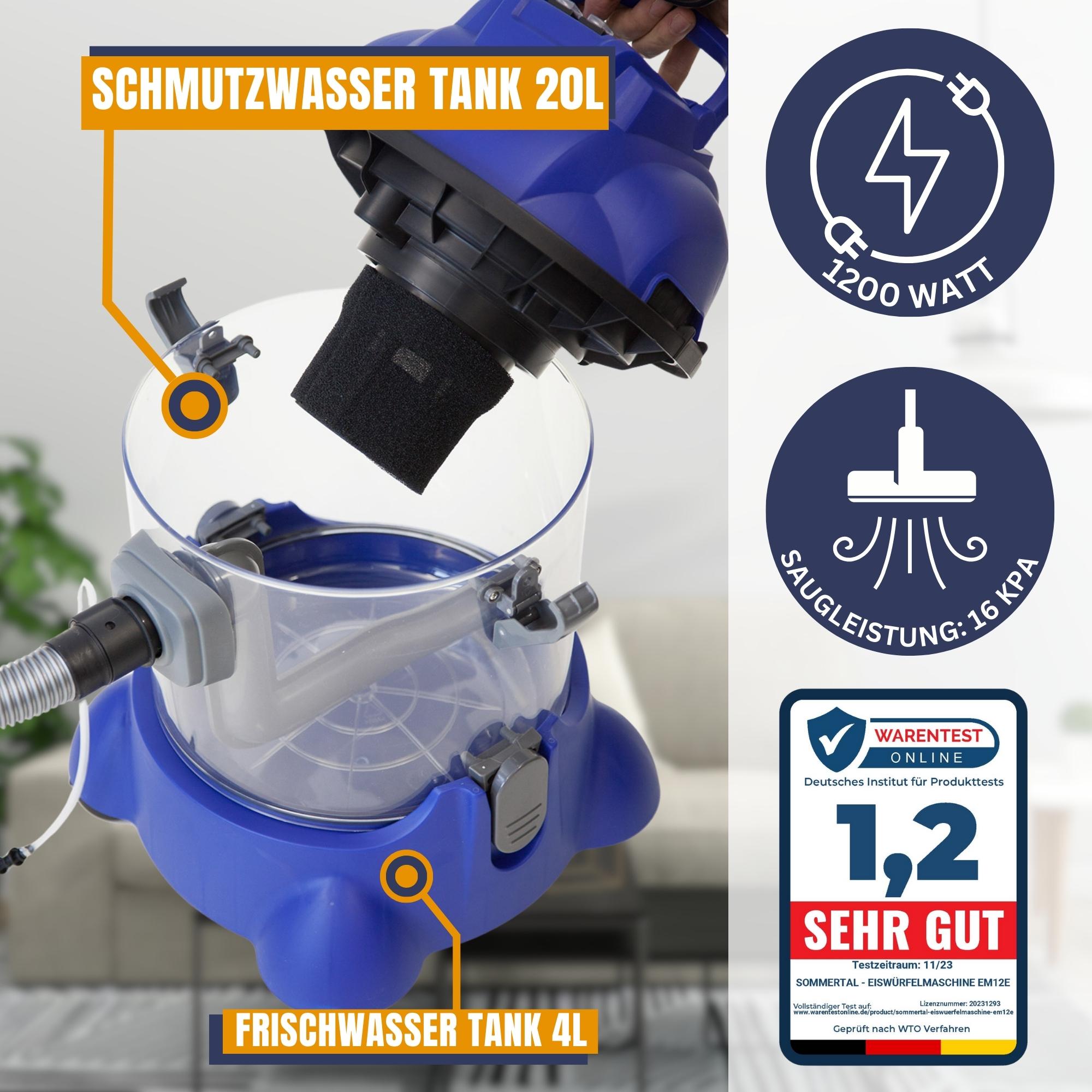 Waschsauger Polster + Teppich HYDRO 7500 inkl. 2l Shampoo - 4in1 Nass Trockensauger 1200 Watt 20l Volumen 16 kPa Saugleistung - Polsterreiniger Reinigungsgerät Professionellen Aufbereitung