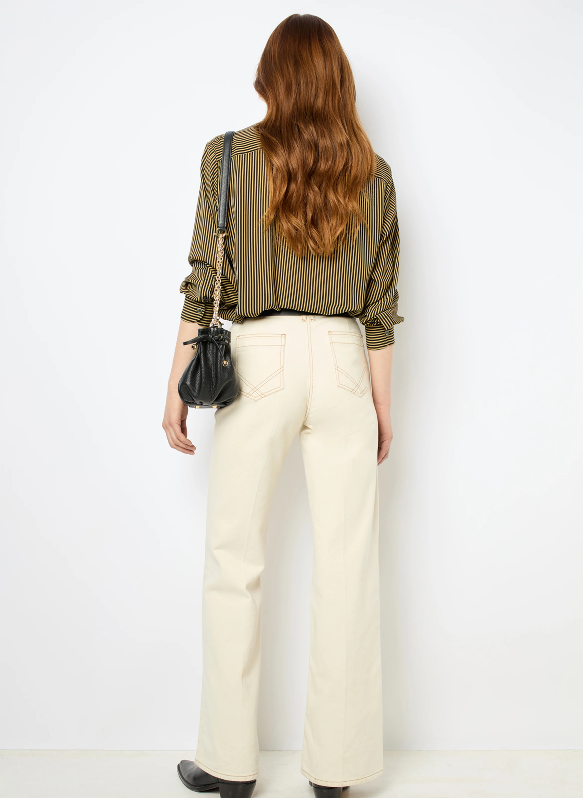 CLYDE - Chemise droite à rayures contrastées | Beige