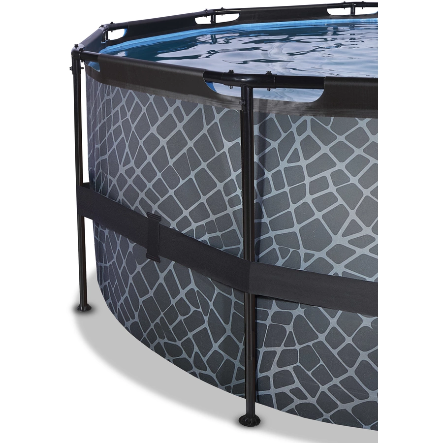 EXIT Stone Pool ø450x122cm mit Abdeckung und Sandfilterpumpe, grau