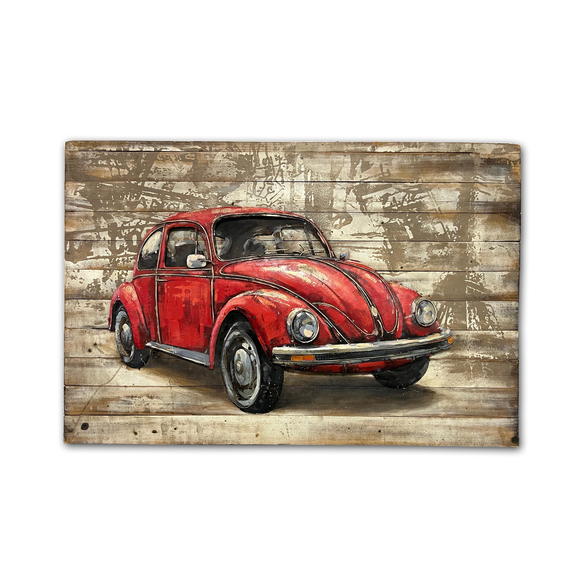 Wandbild 'roter Käfer', Metall auf Holzpanel, B 120 cm, H 80 cm von fischer's lagerhaus
