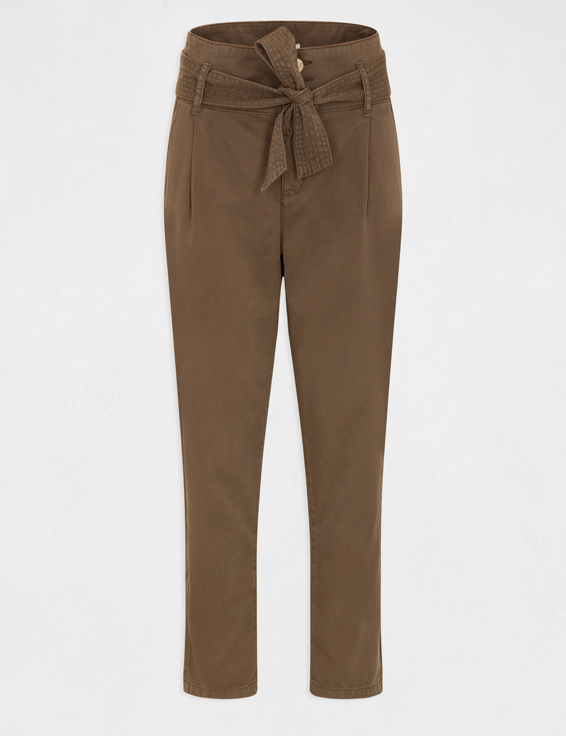 Pantalon carotte ceinturée 7/8ème vert kaki femme - vert_kaki