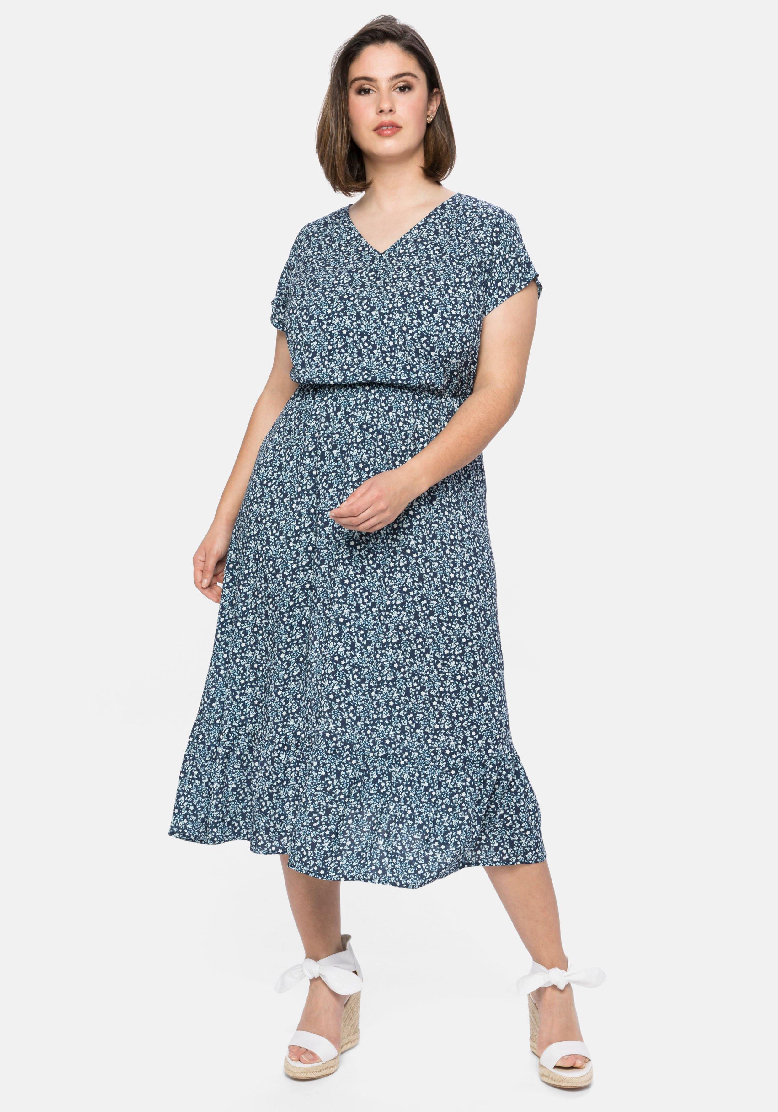 Kleid mit V-Ausschnitt und Blumendruck