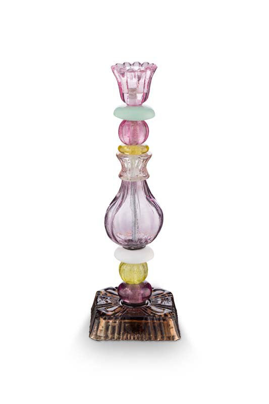 Pip Studio Kaarsenhouders - Beads - Kandelaar van Glas - Lila - 28cm