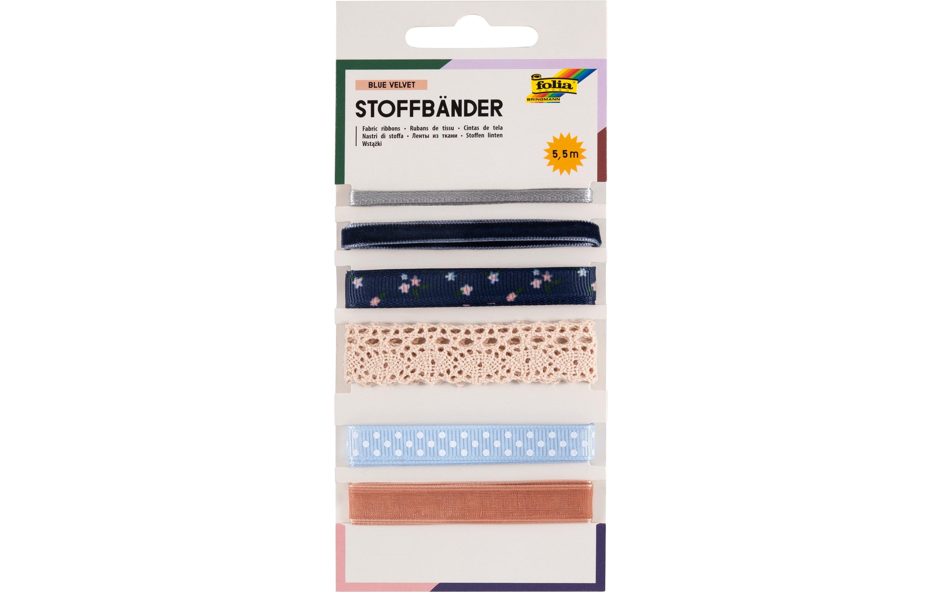 Textilband Blue Velvet 5.5 m, Mehrfarbig, 6 StückGeschenkband zur Dekoration von Präsenten