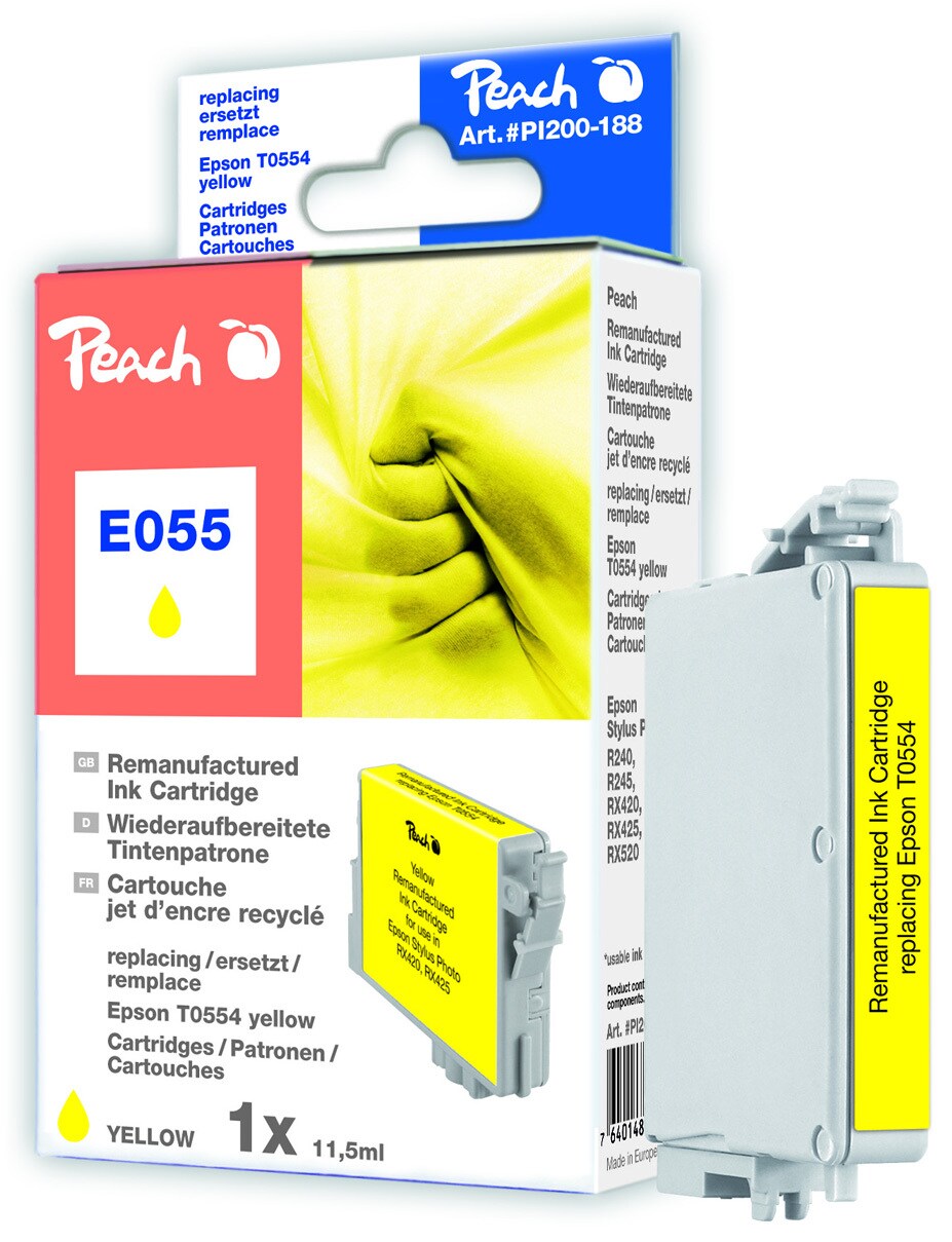 Peach E554 y Druckerpatrone ye ersetzt Epson T0554 y, C13T05544010 für z.B. Epson Stylus Photo R 240, Epson Stylus Photo R 245 (wiederaufbereitet)