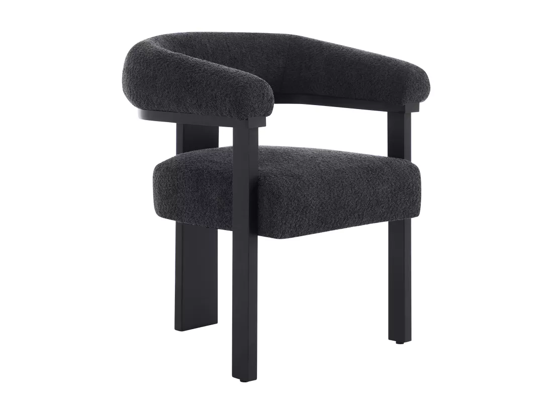 Lot de 6 chaises avec accoudoirs en tissu bouclette et bois d'hévéa - Noir - LIVELIA de Pascal MORABITO