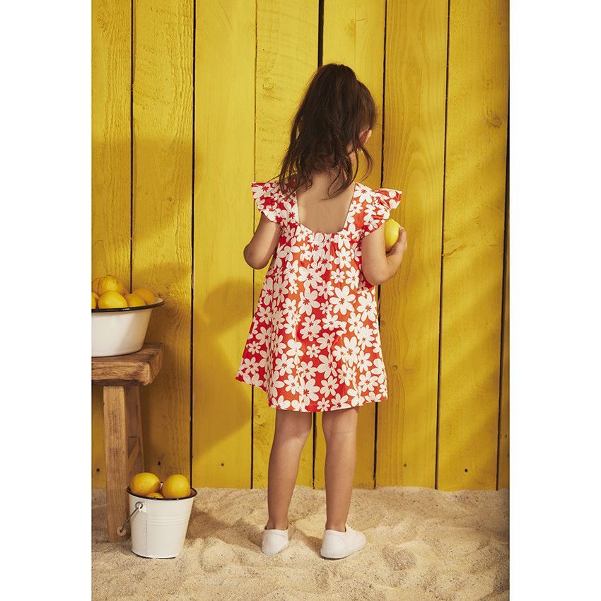 Robe manches courtes volantées imprimé fleurs pour bébé fille - Rouge
