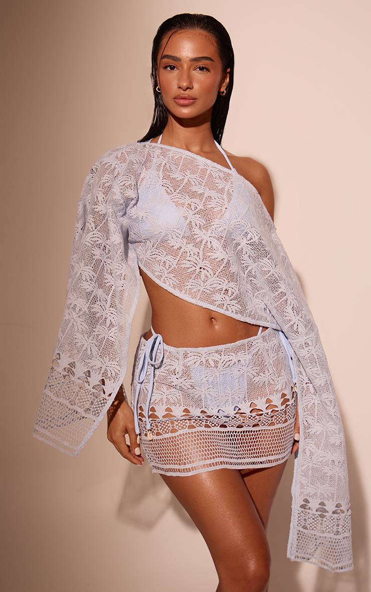 Bleu Layette Haut De Plage Châle Broderie Anglaise