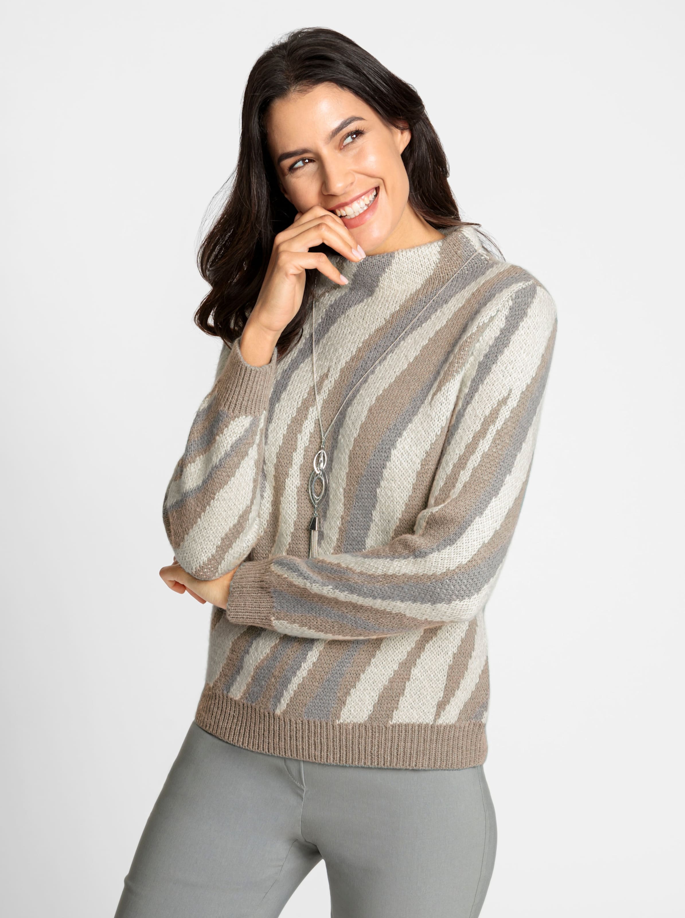 Pullover in sesam-champagner-gemustert
