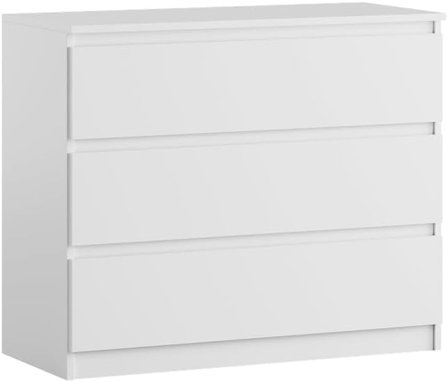 3-Schubladen-Kommode | Weiß 90 cm Ideal für Schlafzimmer, Wohnzimmer, Kinderzimmer und Büro | Geräumige Kommode | Modernes Design | 90 x 75 x 40 cm
