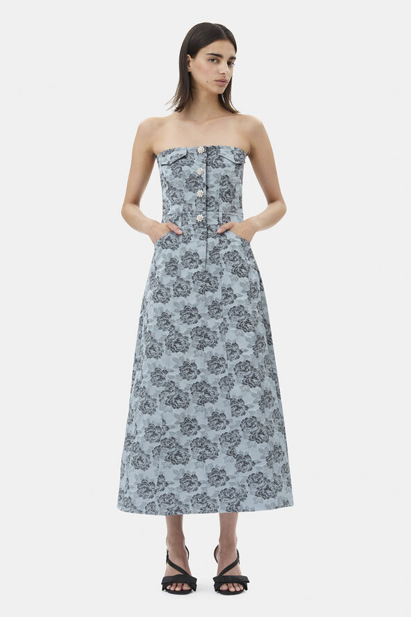 Ganni Botanical Jacquard Long Corsage Dre Illusion blue