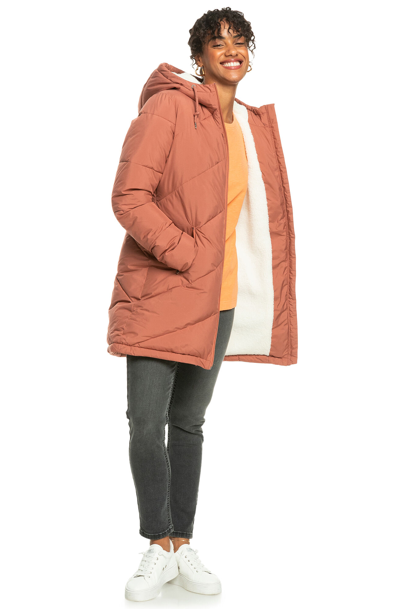 Better Weather™ - Jaqueta feminina longa acolchoada com capuz