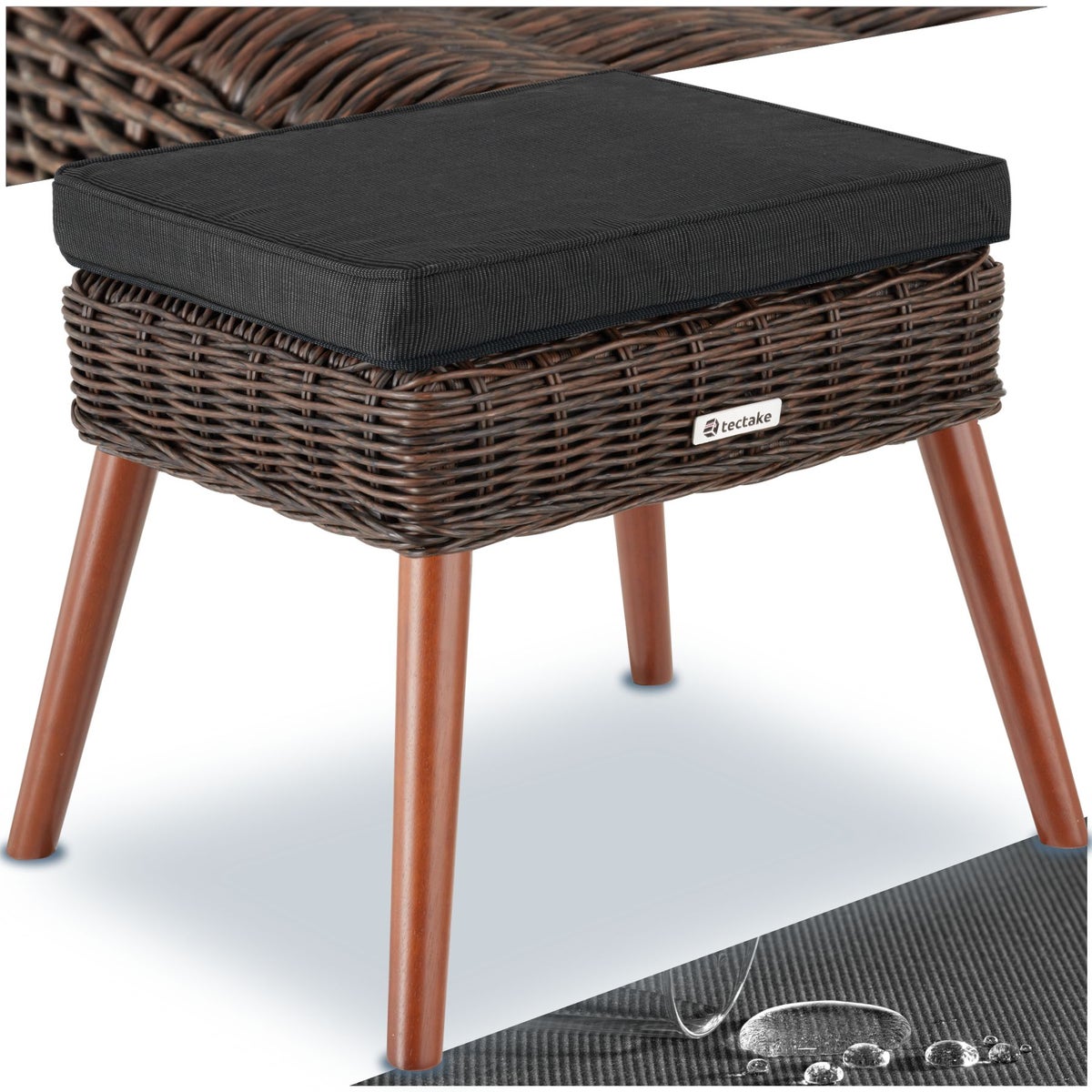 tectake Vibo rotan voetenbank, natuurlijk imitatieweefsel met aluminium frame, 54,5 x 44,5 x 46,5 cm