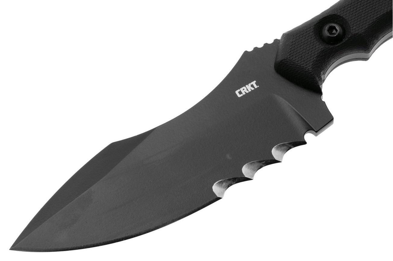 CRKT Bugsy Black Cerakote, Veff Serrations 3605KV Black G10 vaststaand mes, Kaila Cumings design