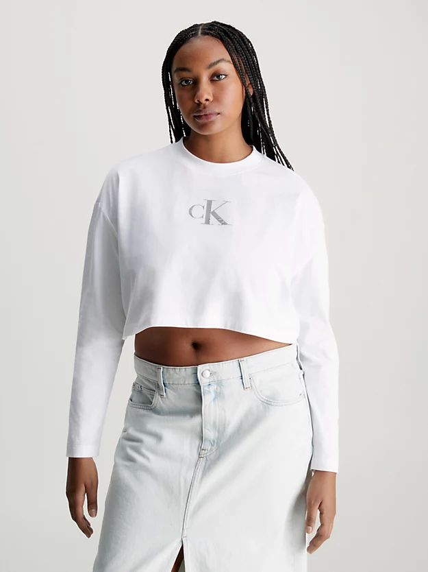 Camiseta cropped de manga comprida com logo