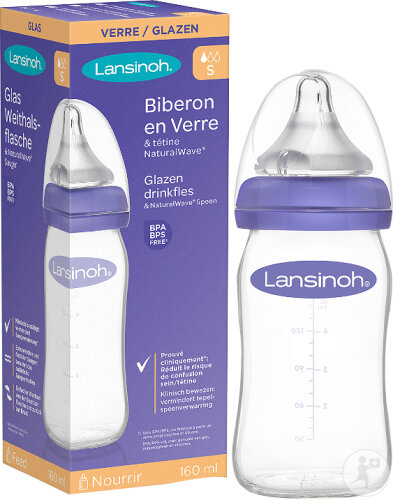 Lansinoh Biberon En Verre Avec Tétine NaturalWave 160ml Débit S 1 Pièce