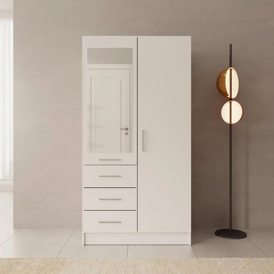Meubella - Komodo - Kledingkast met 2 deuren - Wit - 101x61x201 cm