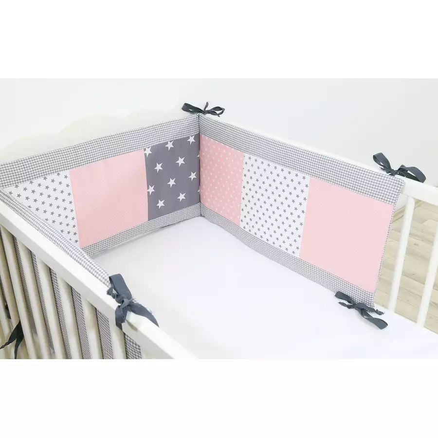 Ullenboom Patchwork-Nestchen für Babybett 140x70 cm Rosa Grau (420 cm Rundum)