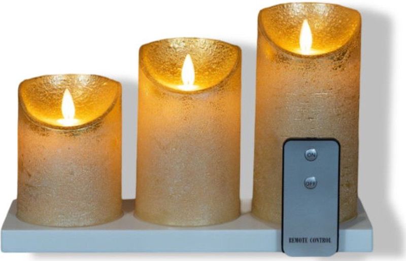 Anna's Collection - 3ST OPLAADBARE KAARS WAX GOUD RUSTIEK BEWEGENDE...