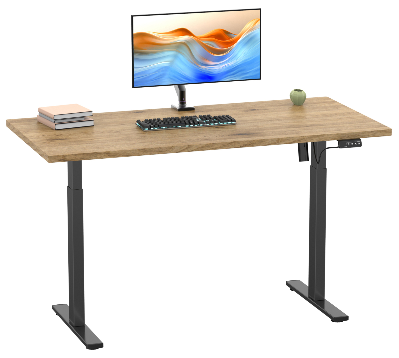 Schreibtisch E-LONA - Honig Eiche-schwarz - 140x80cm - höhenverstellbar