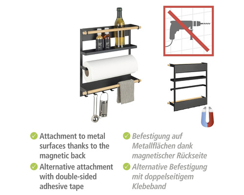 Magnetisch keukenplankje Wenko Magna zwart