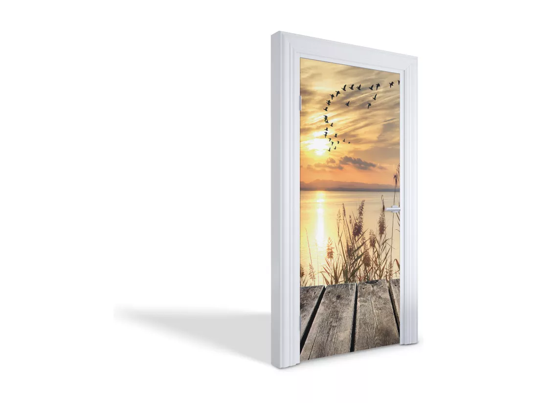 Papier peint photo pour portes intérieures - Coucher de soleil sur le lac 95x205 cm