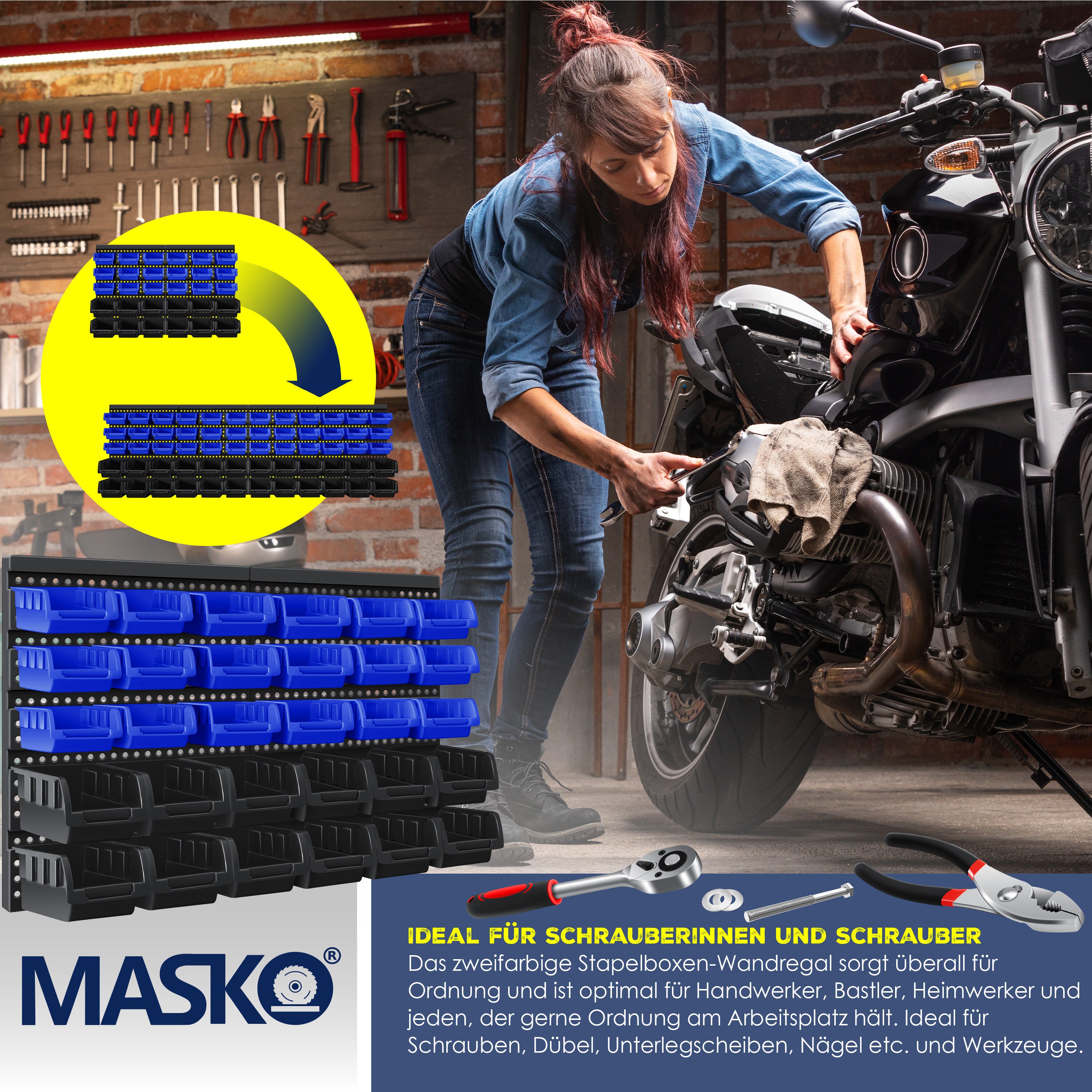 Masko® Stapelboxen Wandregal 32tlg Box Sichtlagerkästen Schüttenregal Steckregal