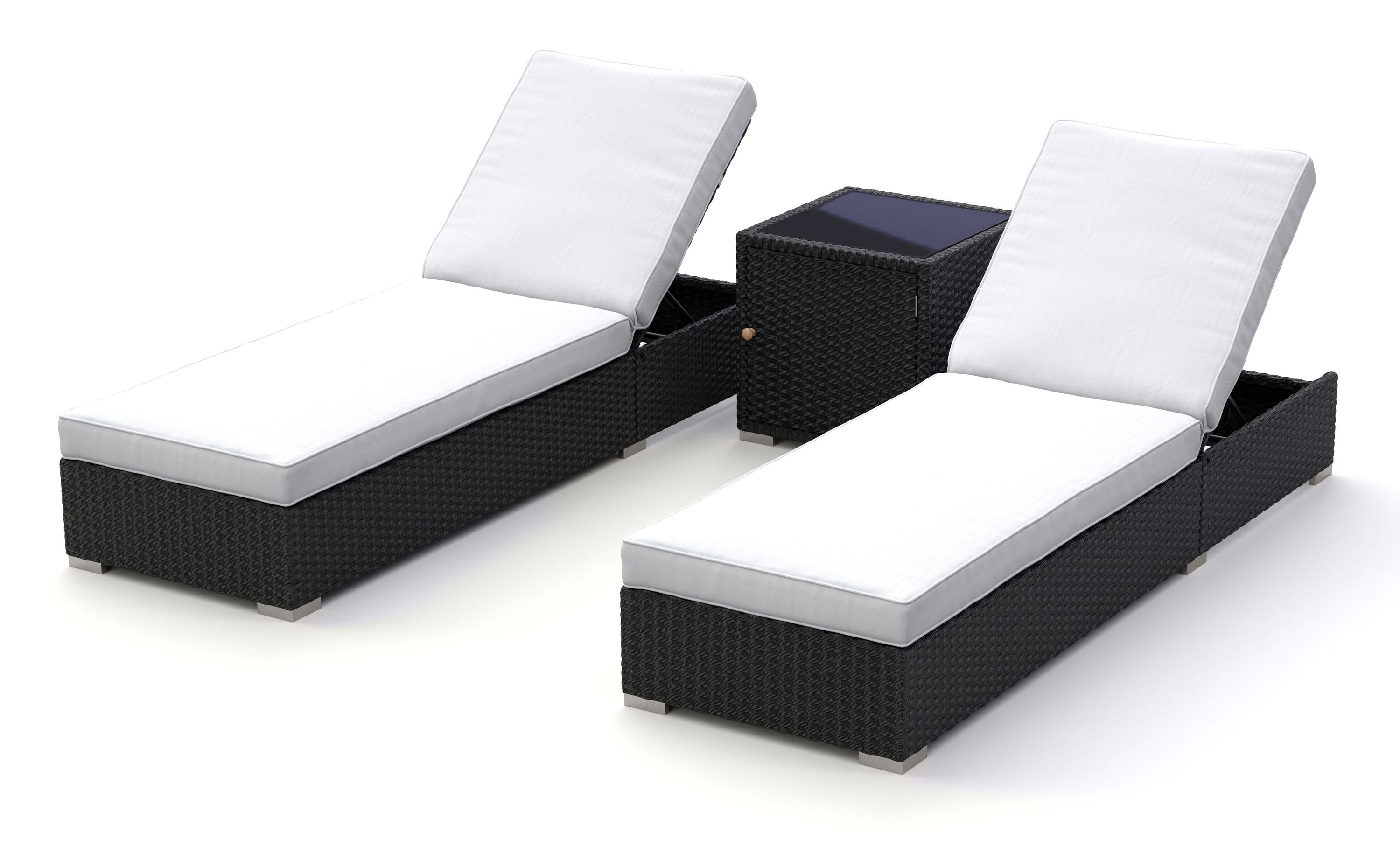 Liegestuhl Rattan BILBAO schwarz/weiss Set 3-teilig