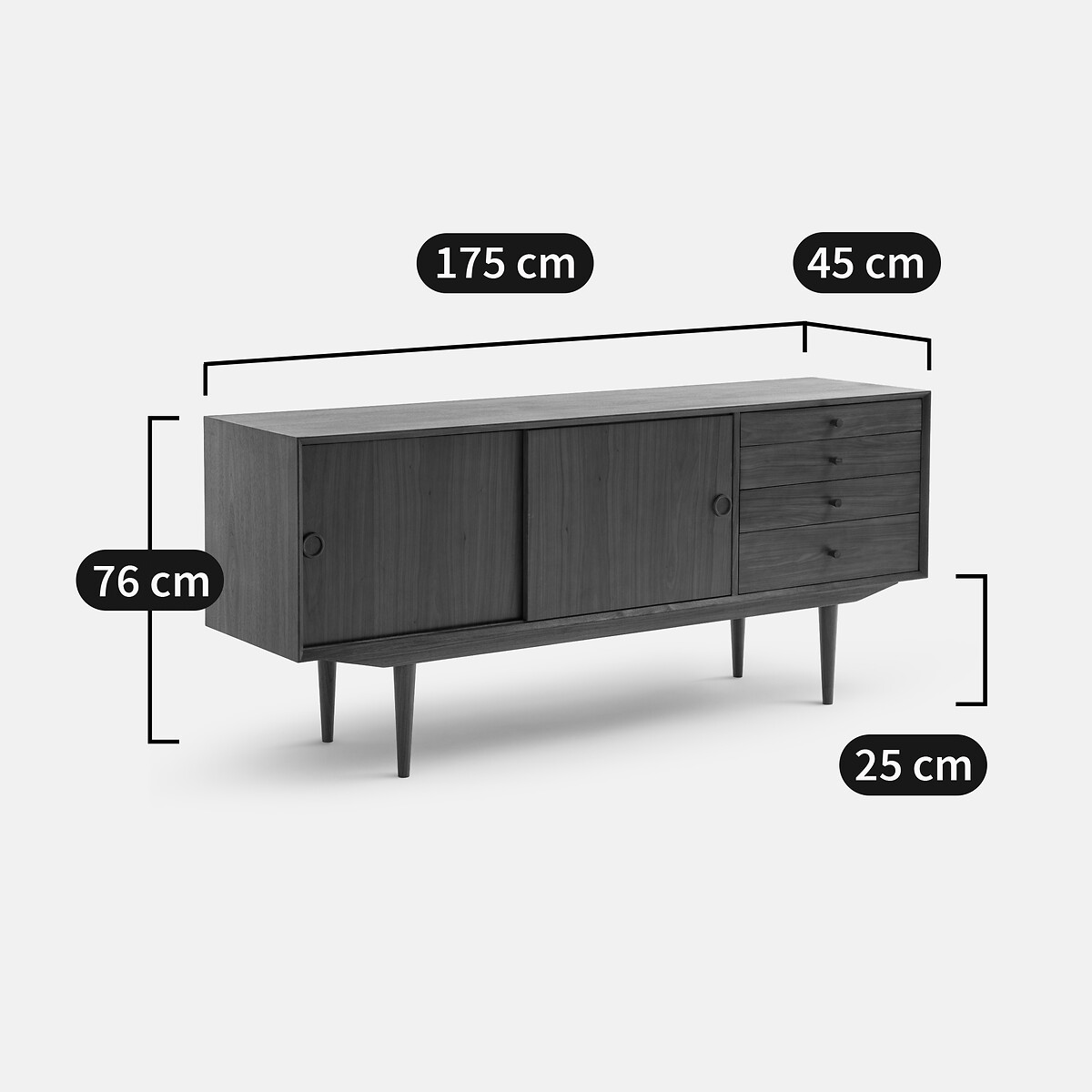 LA REDOUTE INTERIEURS<br>Aparador vintage com 2 portas e 4 gavetas Quilda