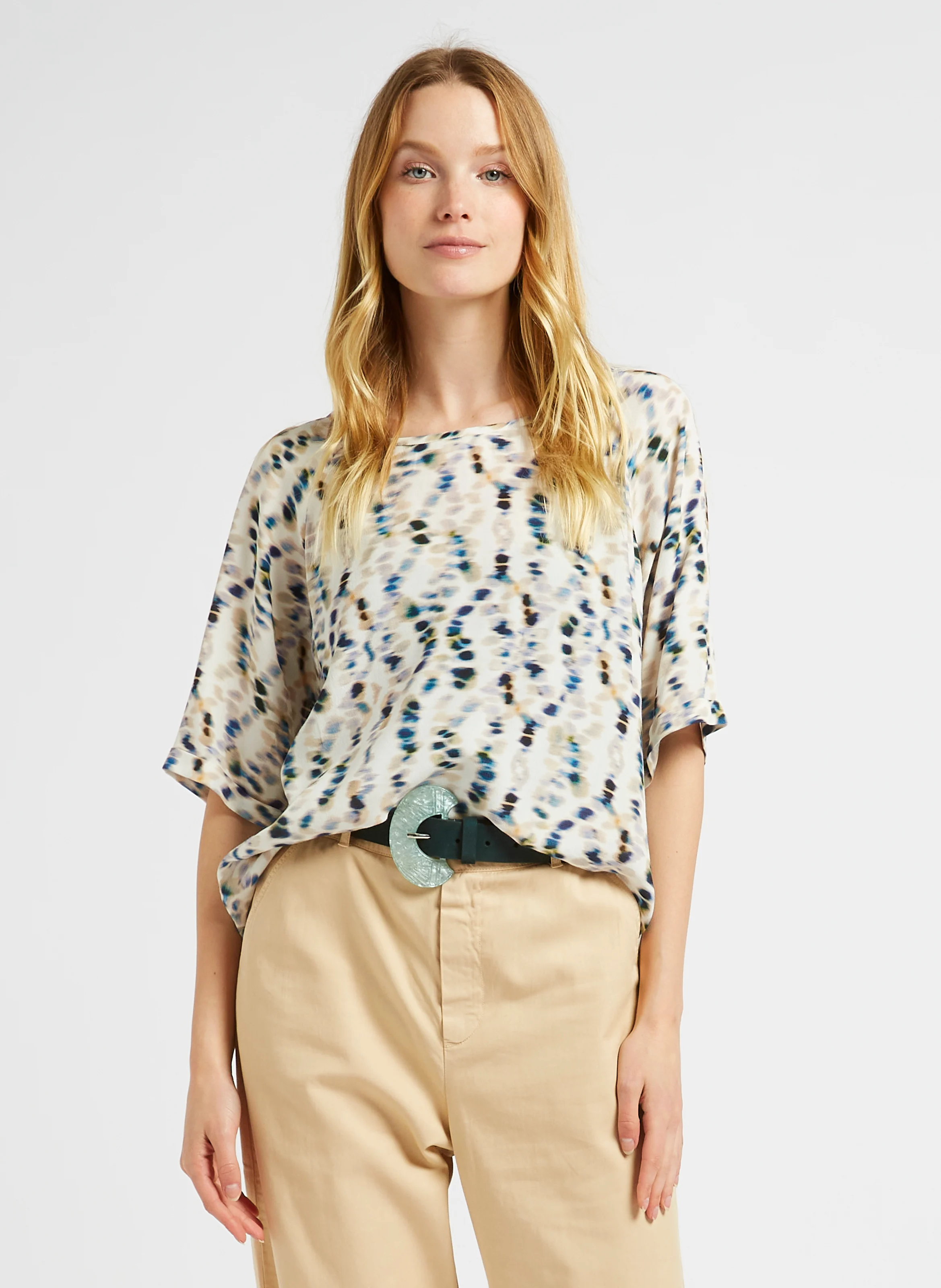 CARVI - Top ample col rond imprimé| Blanc