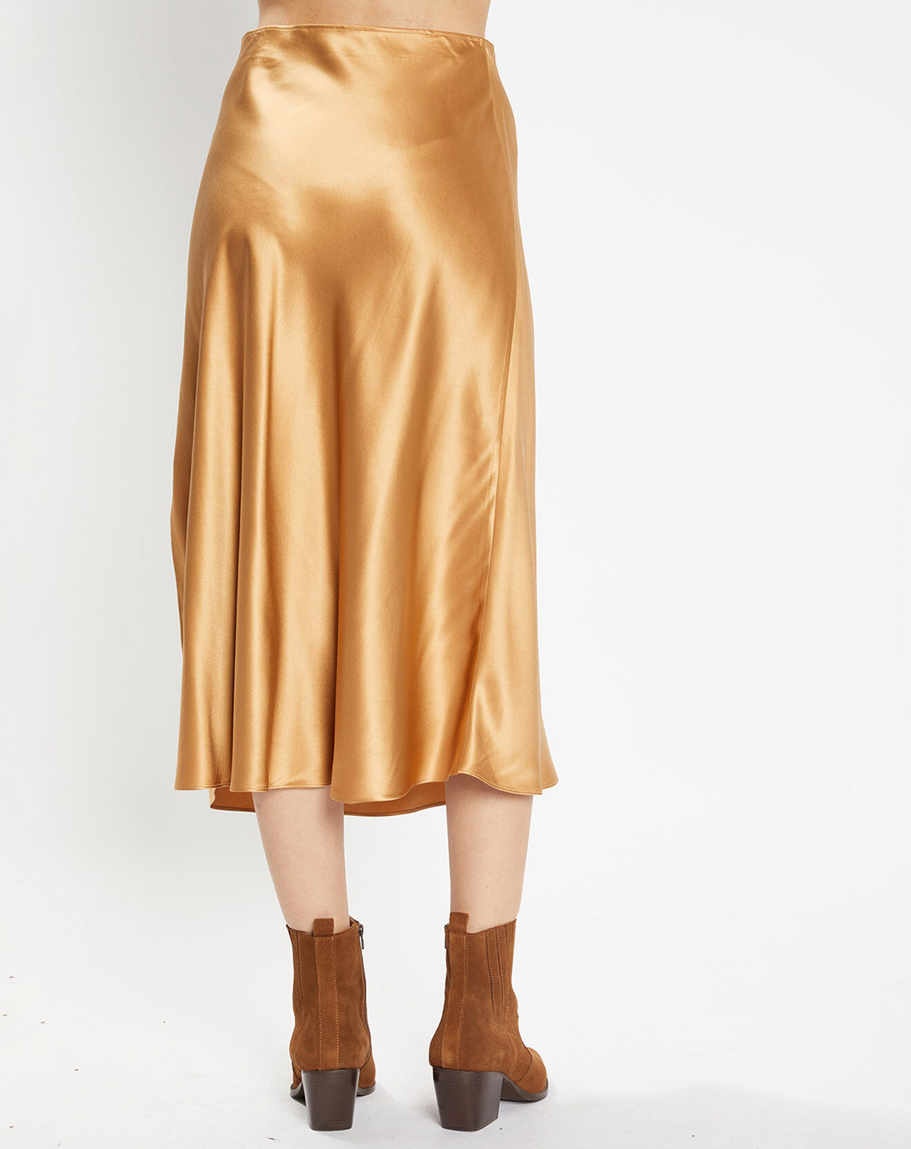 Galeries Lafayette Jupe mi-longue 100% Soie Delta beige doré