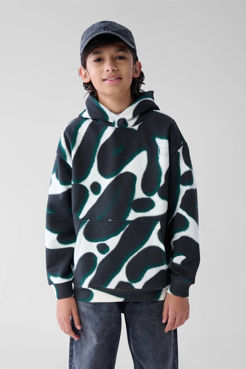 Shoeby hoodie met all over print zwart/offwhite
