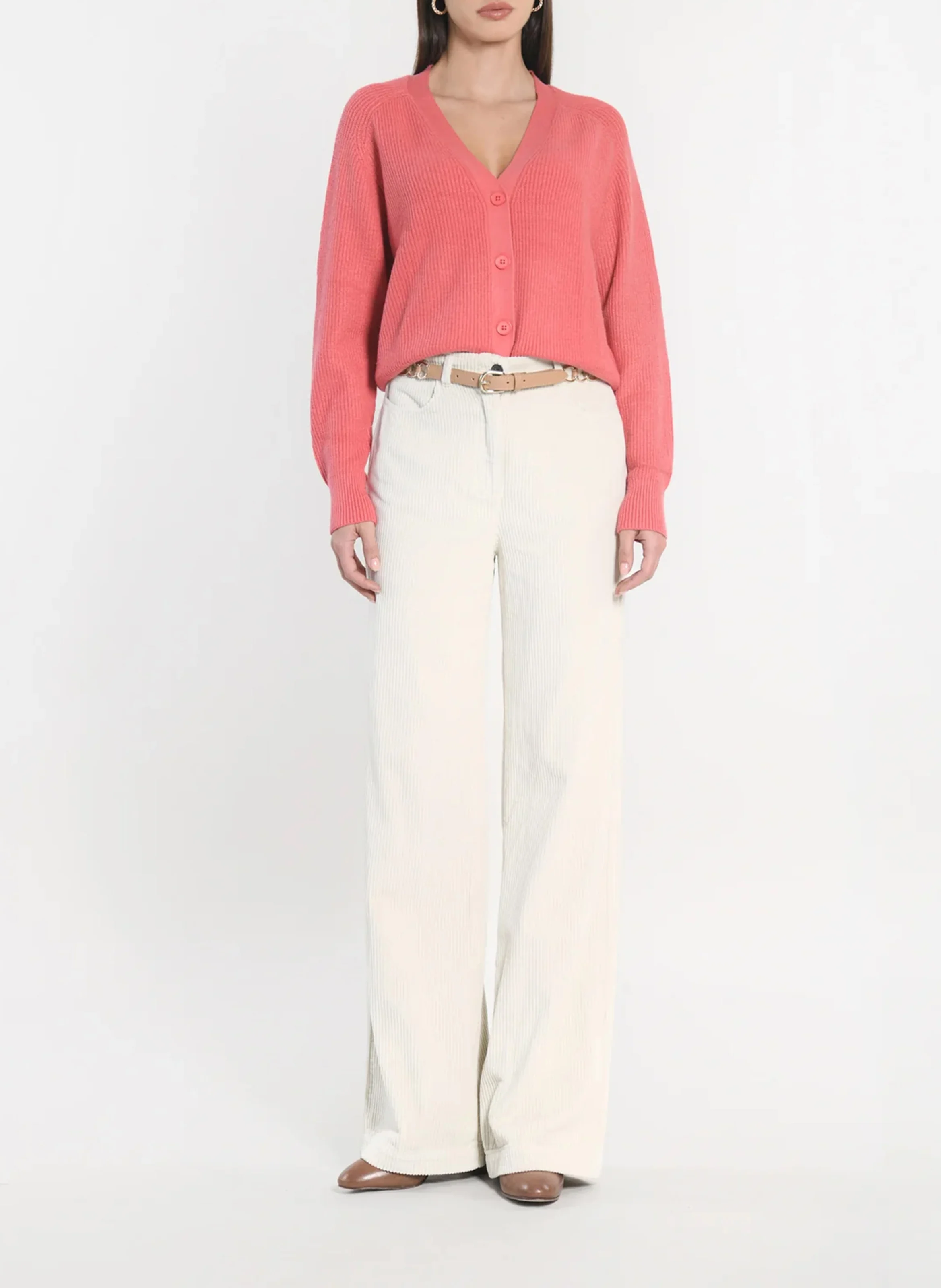 LOU - Cardigan boutonné à col v | Rouge