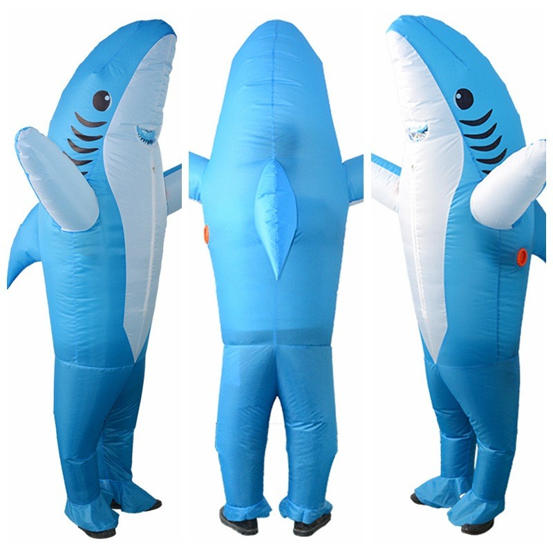 (170-180cm) Fasnachts Erwachsenen Kostüm Aufblasbarer Hai Verkleidung für Motto Partys / Halloween (Batteriebetrieben) - Blau