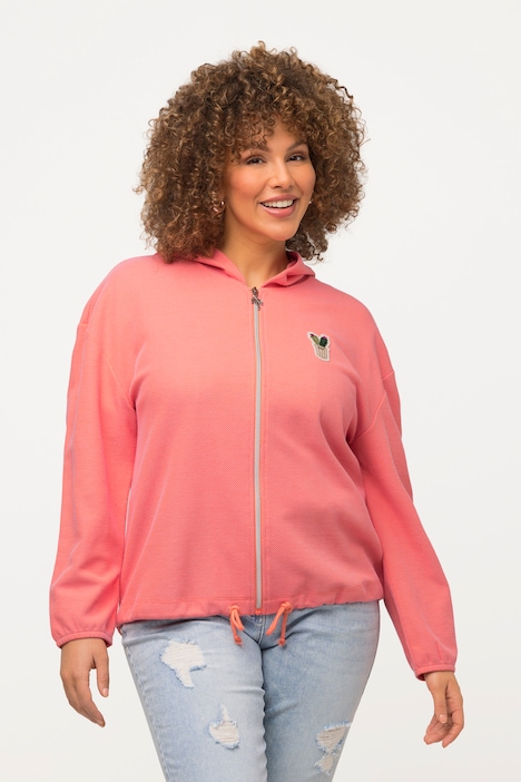 Sweatjacke, Piqué-Struktur, Kapuze, Kaktus-Stickerei
