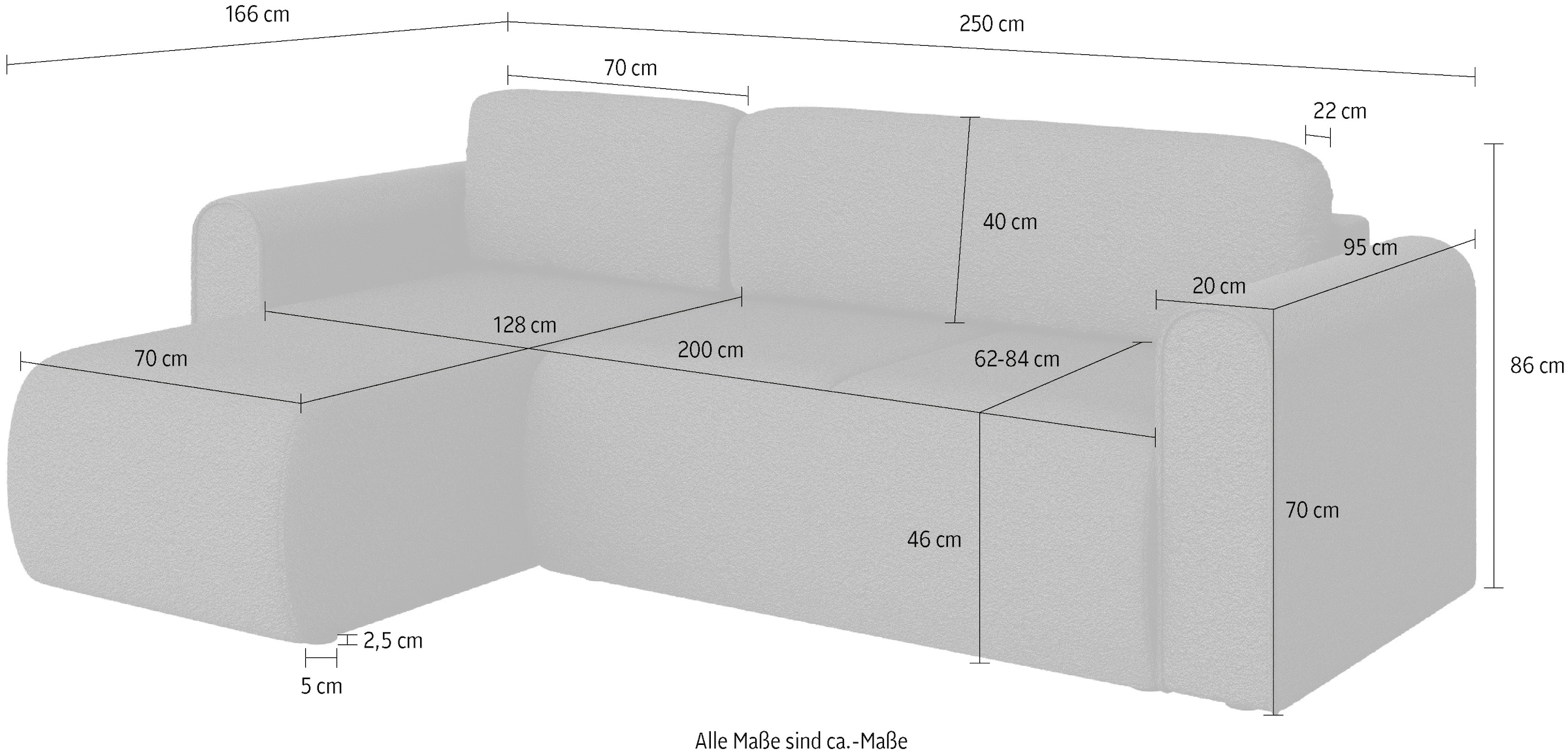 GOODproduct Ecksofa »Zacharia wahlweise Schlafsofa mit Bettkasten, B/T/H 250/166/86 cm« L-Form mit Wellenunterfederung, Recamiere beidseitig montierbar