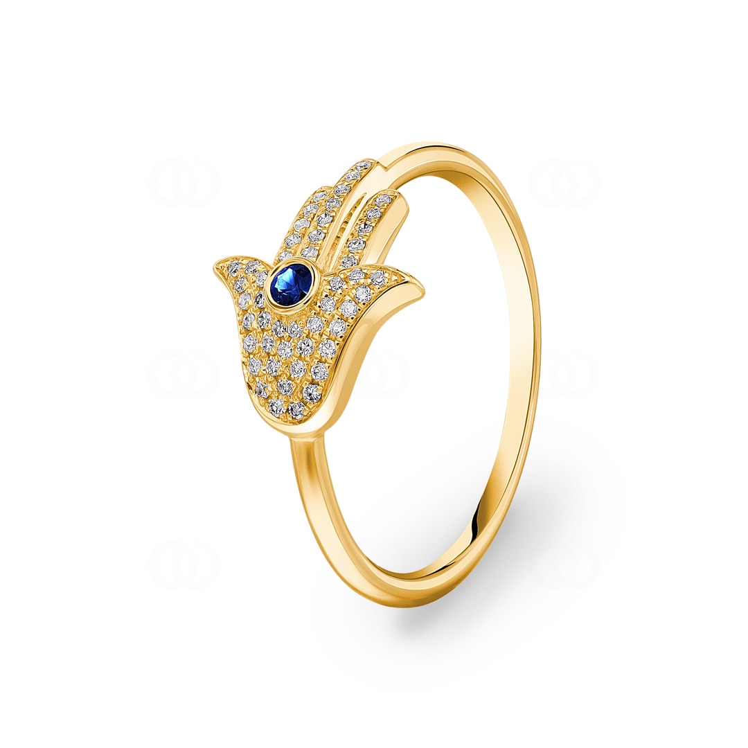 Ring 750/18 K Gelbgold Fatima-Hand mit Saphir & Diamanten 0.10 ct H/si