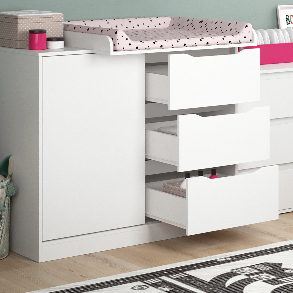 Vicco Wickelkommode Ruben 113 x 53 cm, Weiß, Wickeltisch inkl. Wickelauflage