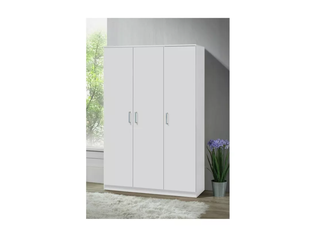 Armoire BURDUR 3 portes, blanche, poignées grises, style contemporain