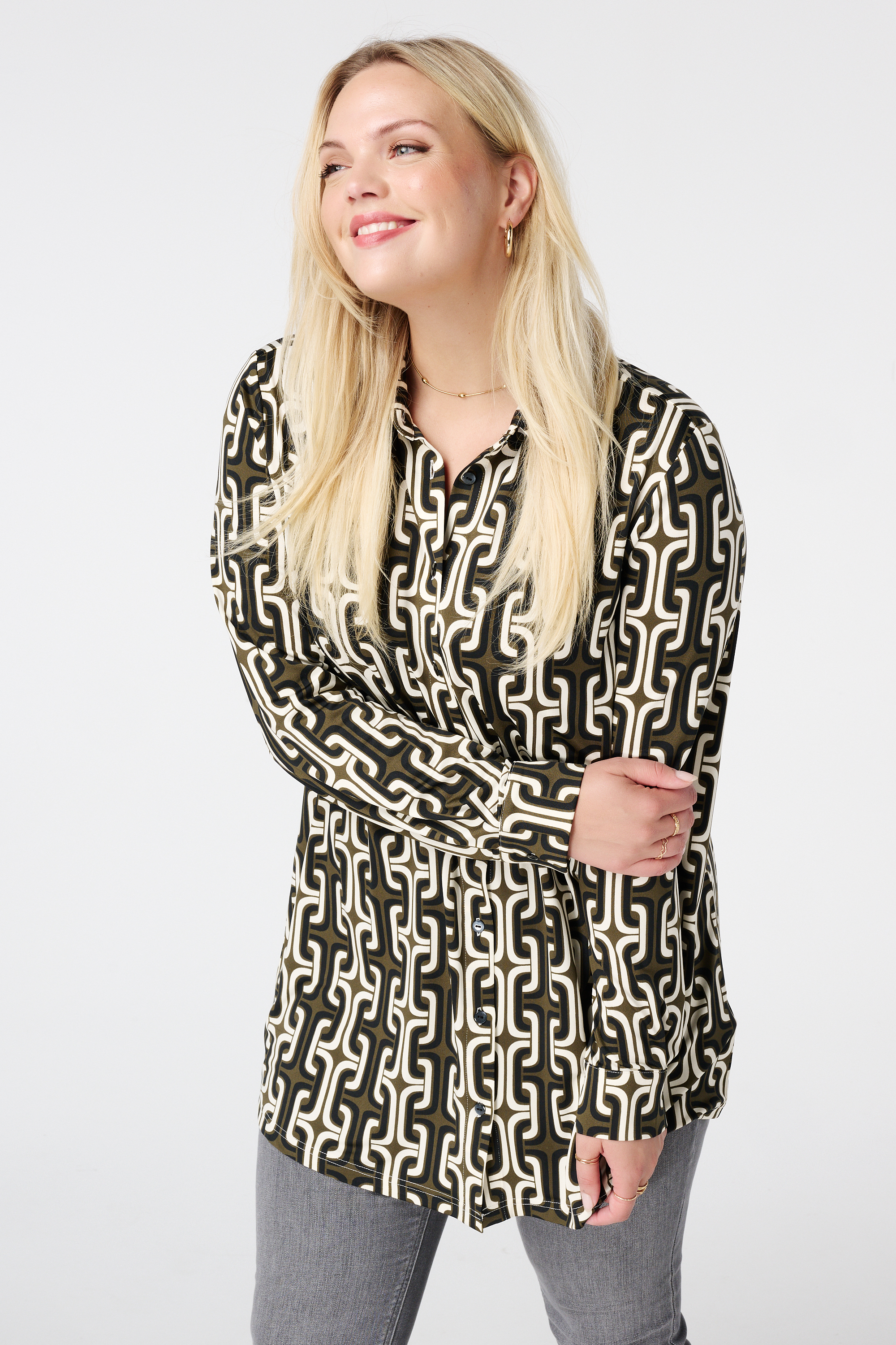 Lange blouse met print Multi Khaki