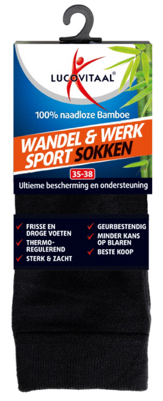 Lucovitaal Bamboe Wandel, Werk & Sportsokken 35-38 1paar