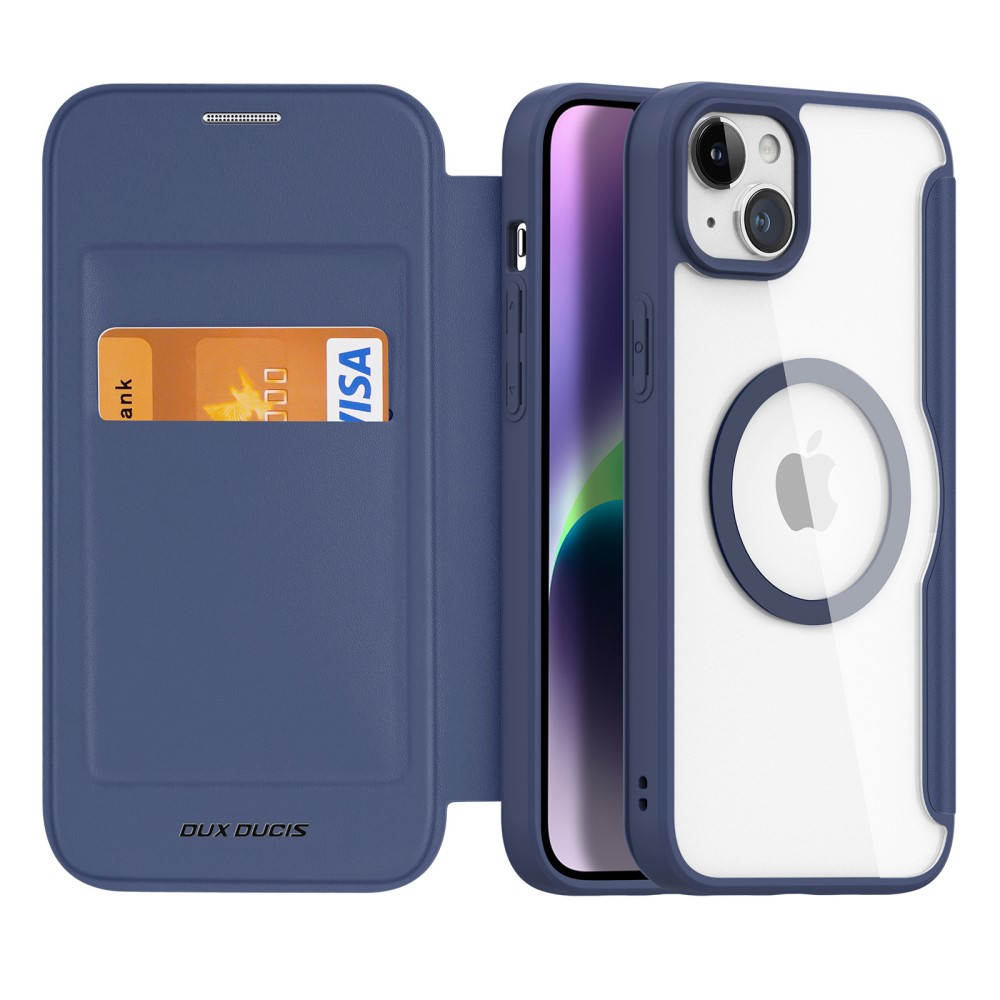 iPhone 15 MagSafe Hybrid Leder Tasche   Kunststoff Rückseite - Blau / Transparent