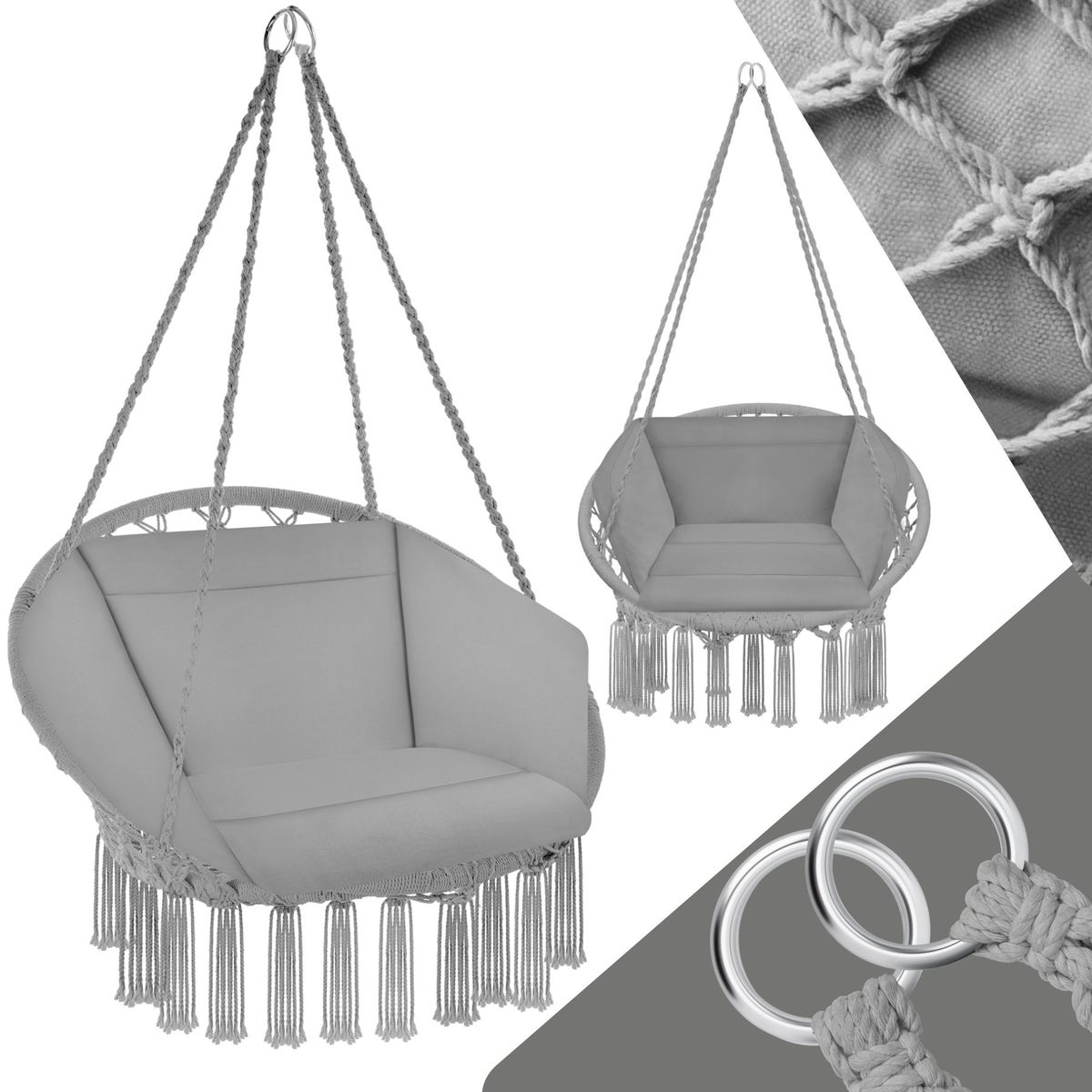 tectake Grazia hangstoel met zit- en rugkussens 80 x 72 x 125 cm