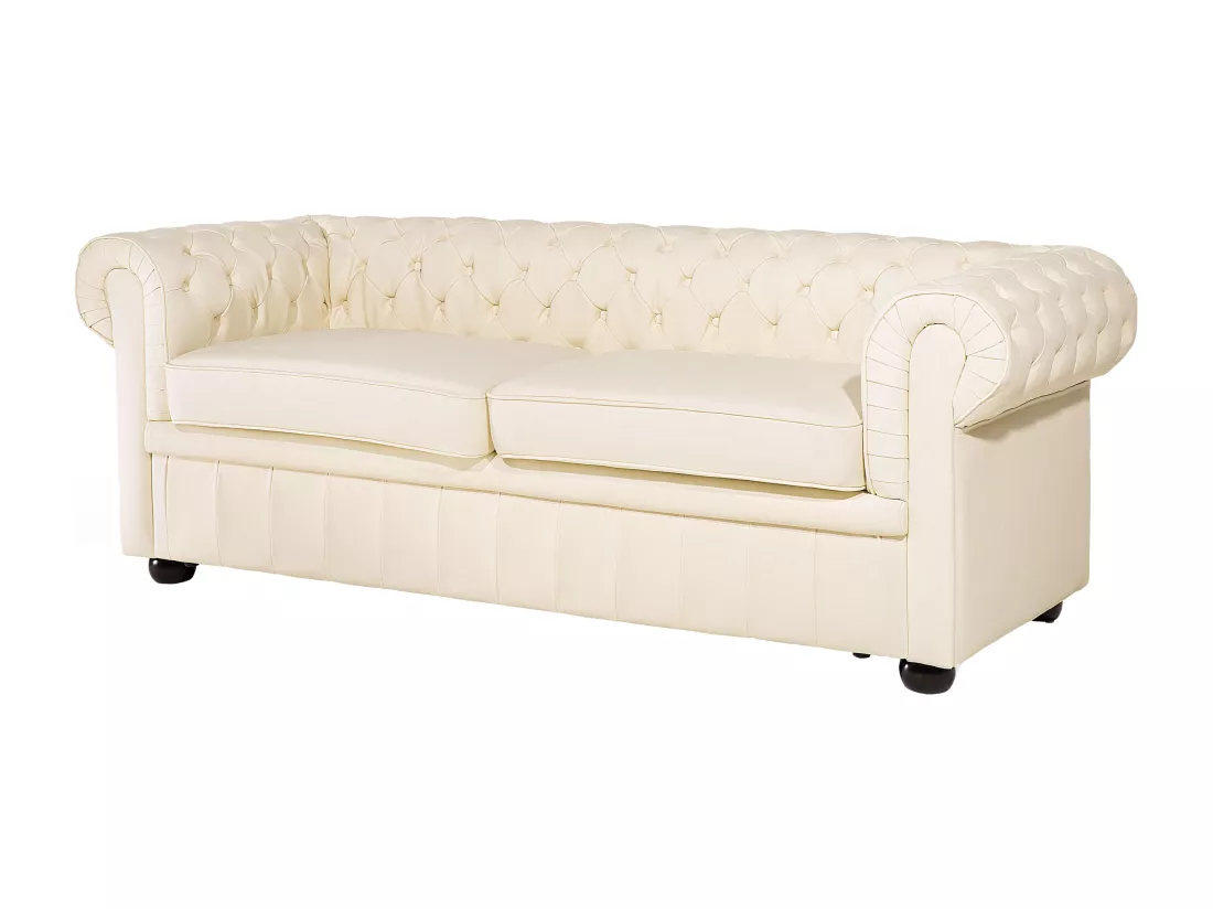 Ensemble canapé et fauteuil en cuir beige crème 4 places CHESTERFIELD