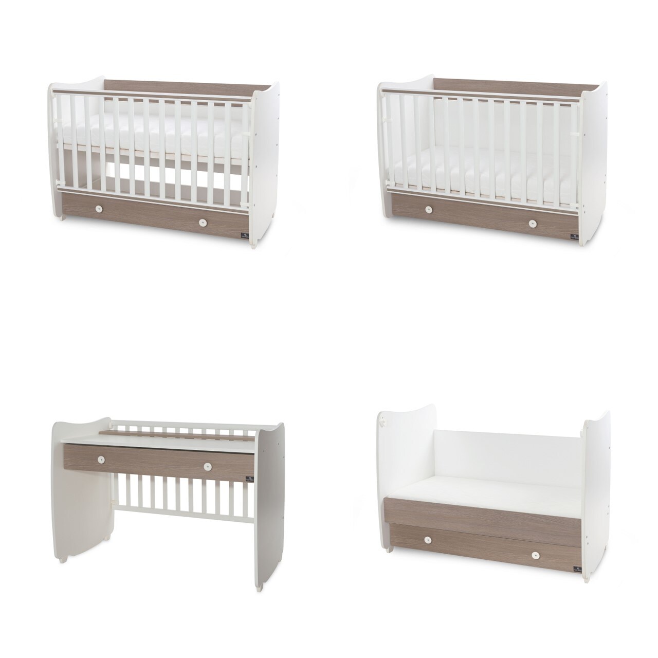 Lorelli Babybett Dream 70 x 140 cm umbaubar Kinderbett Schaukelbett Schreibtisch braun weiß