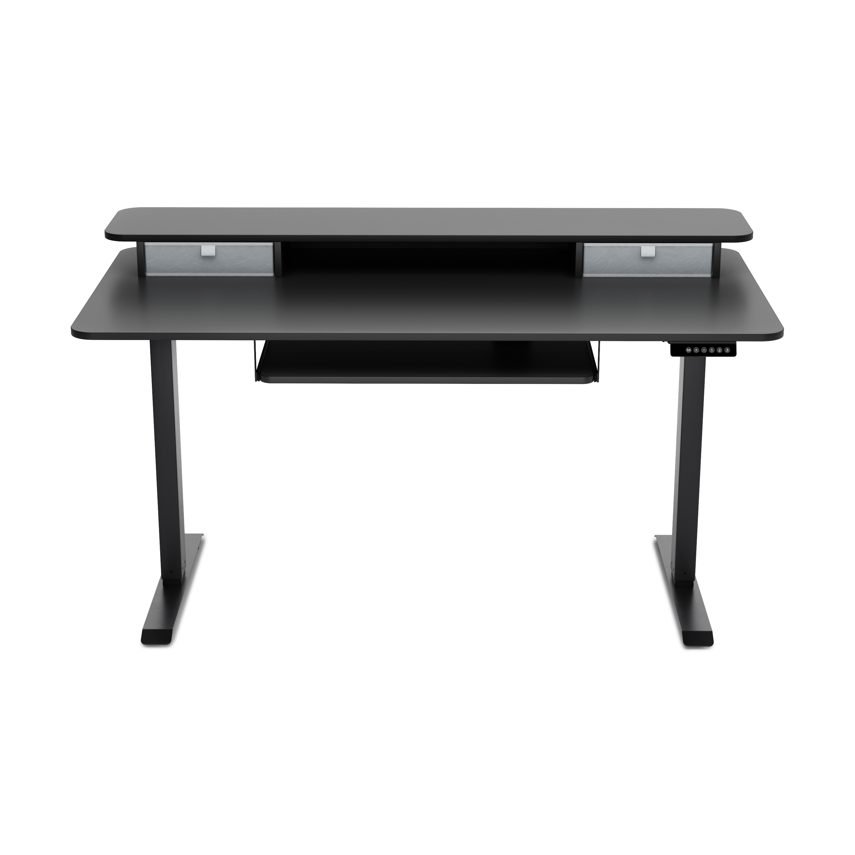 Stehpult elektrisch mit Ablage + Tastaturfach schwarz 140 x 70 cm