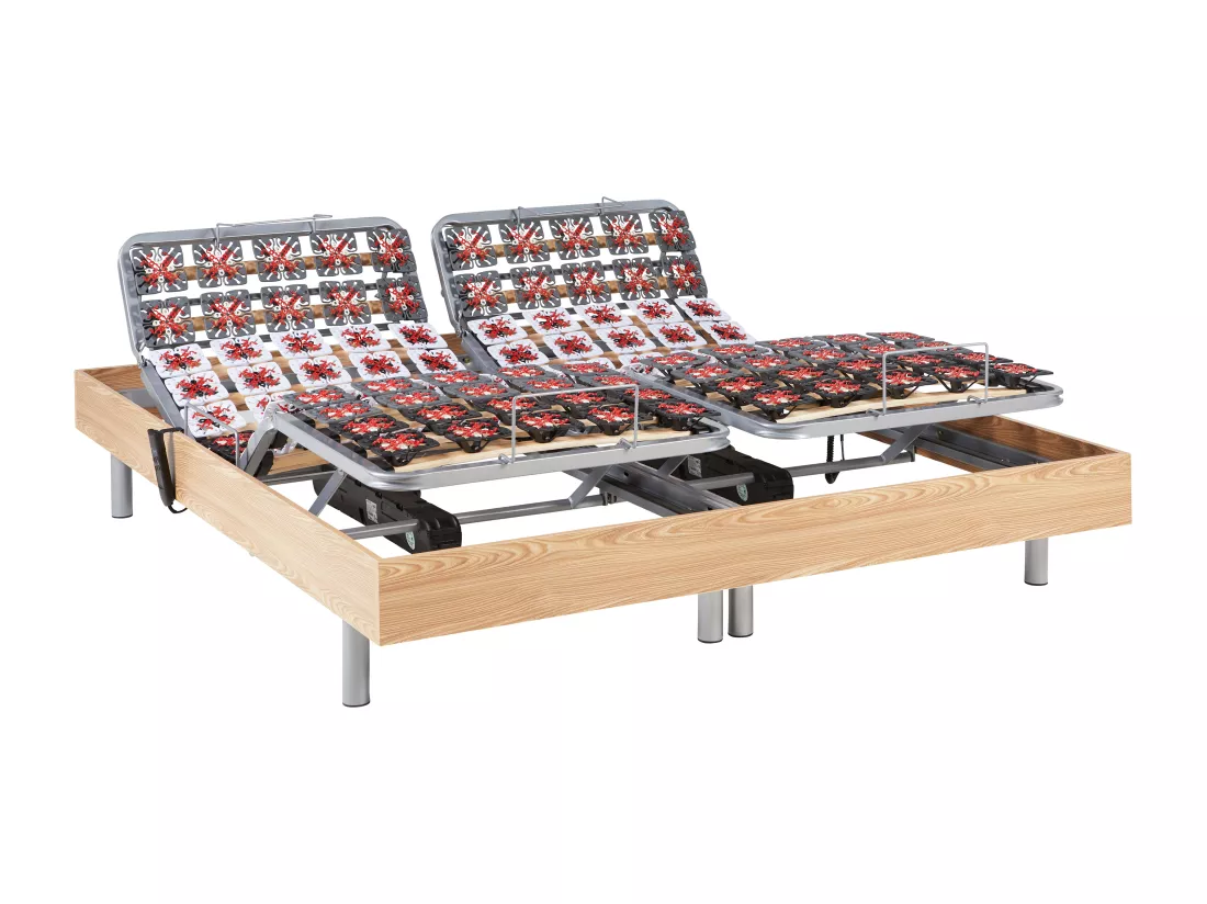 Sommier électrique de relaxation déco 2x65 plots - 2 x 80 x 200 cm - Chêne naturel - NAFURI de YSMÉE