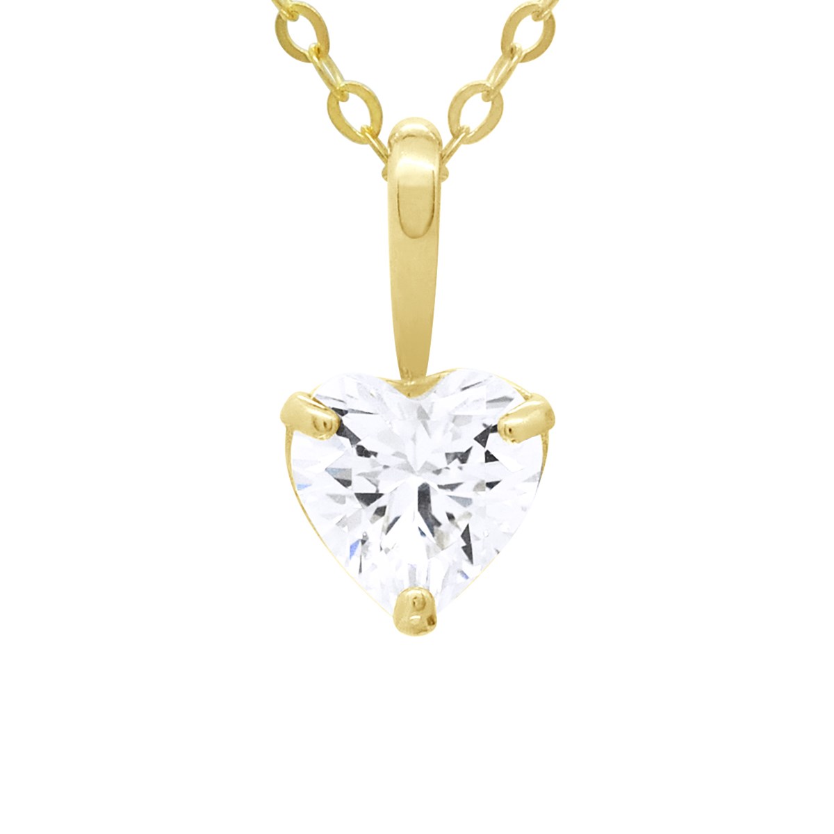 Collier - Ornées d'un Pendentif Coeur en Oxyde Zirconium serti Griffe - Or Jaune